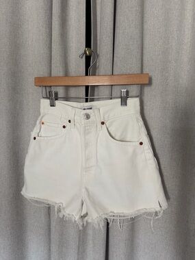 Re/Done White High-Rise Frayed Denim Shorts